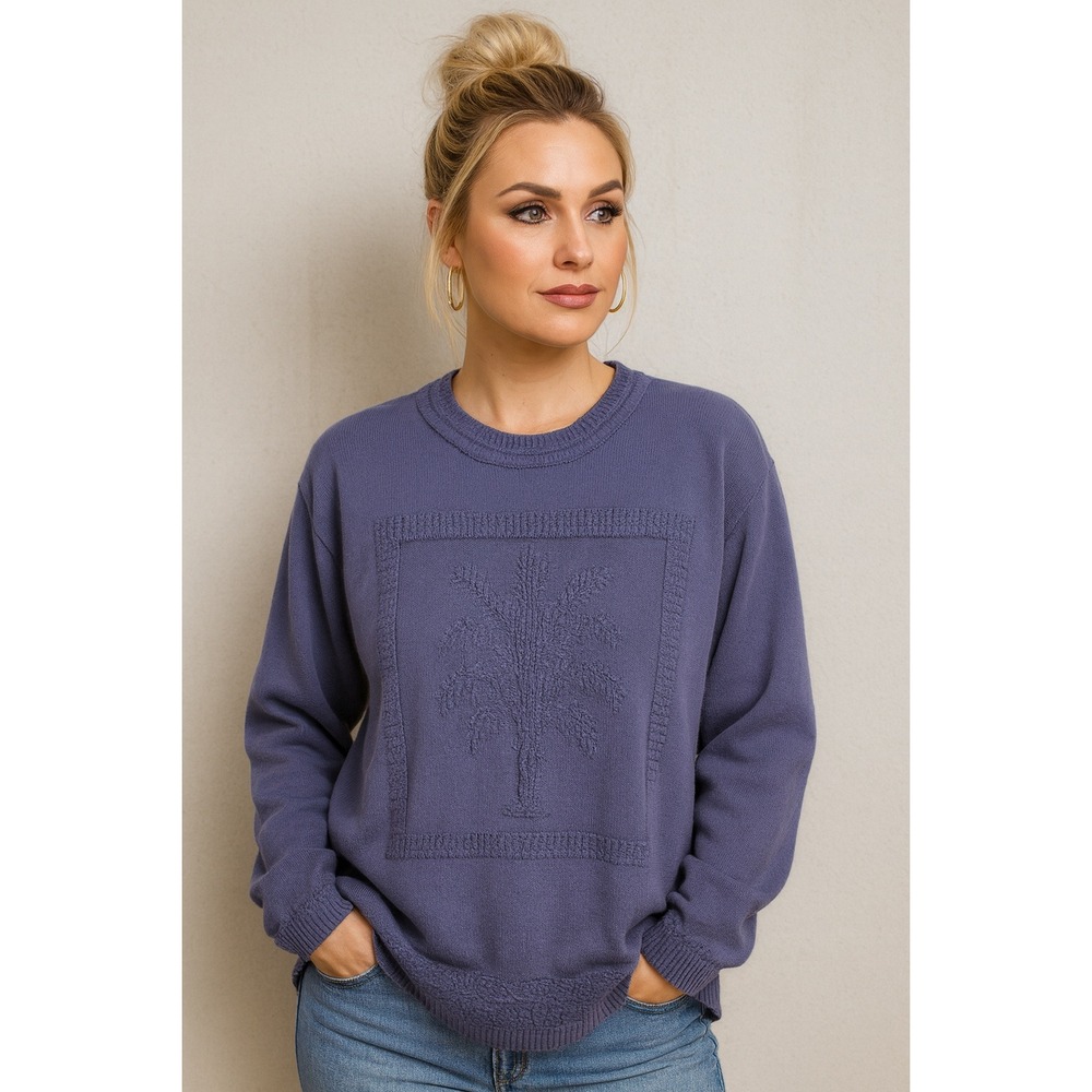 Southern Lady‎ Vintage Cornflower Blue Crew Sweater Embroidered
